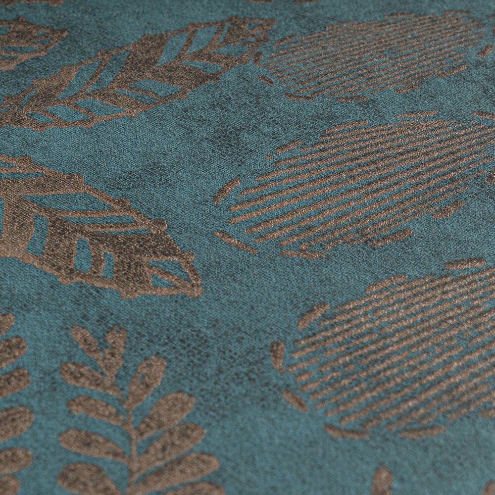             Blaue Tapete mit Gold Design im Boho Stil
        