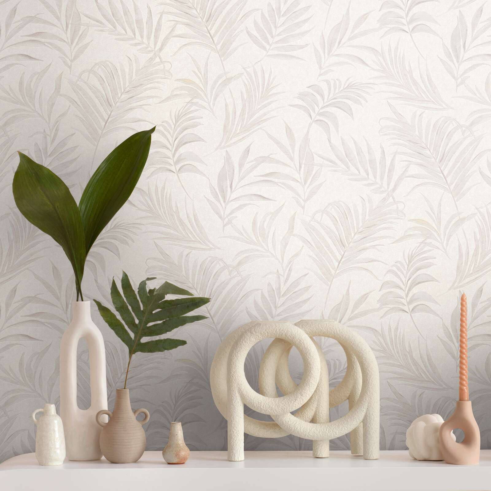 Tapetenmuster, Palmendesign, Vase, Skulptur, Beleuchtungselemente
