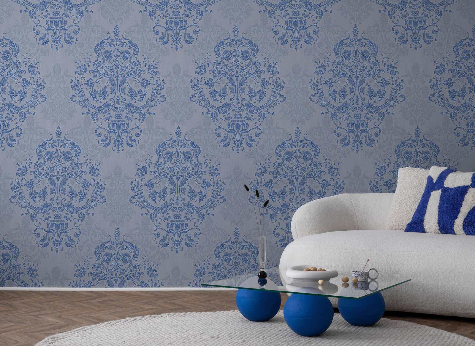 wallpaper,  blaues muster,  damast,  wohnzimmer,  texturiert