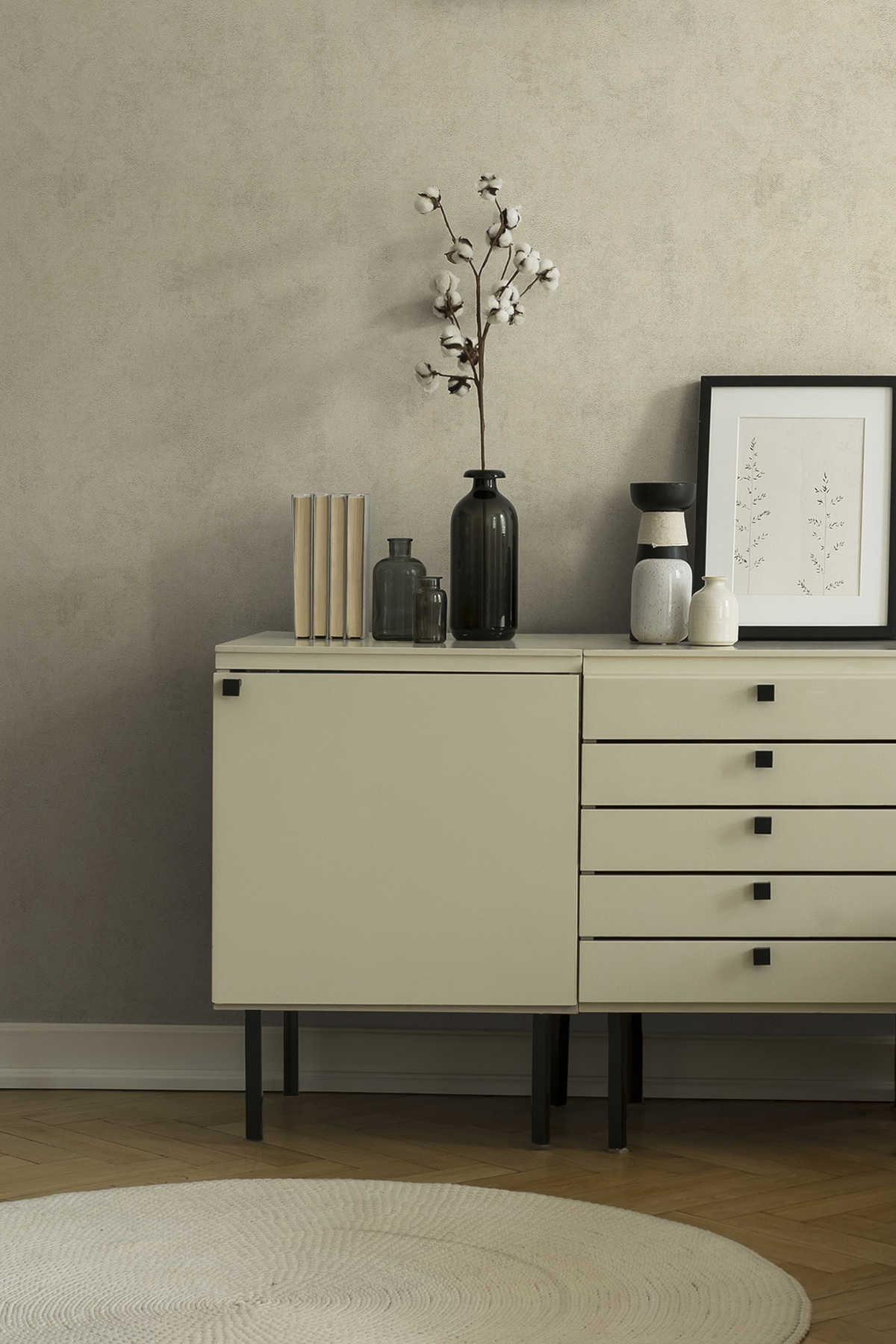             Tapete raue Struktur & Glanz-Effekt – Creme, Silber, Grau
        