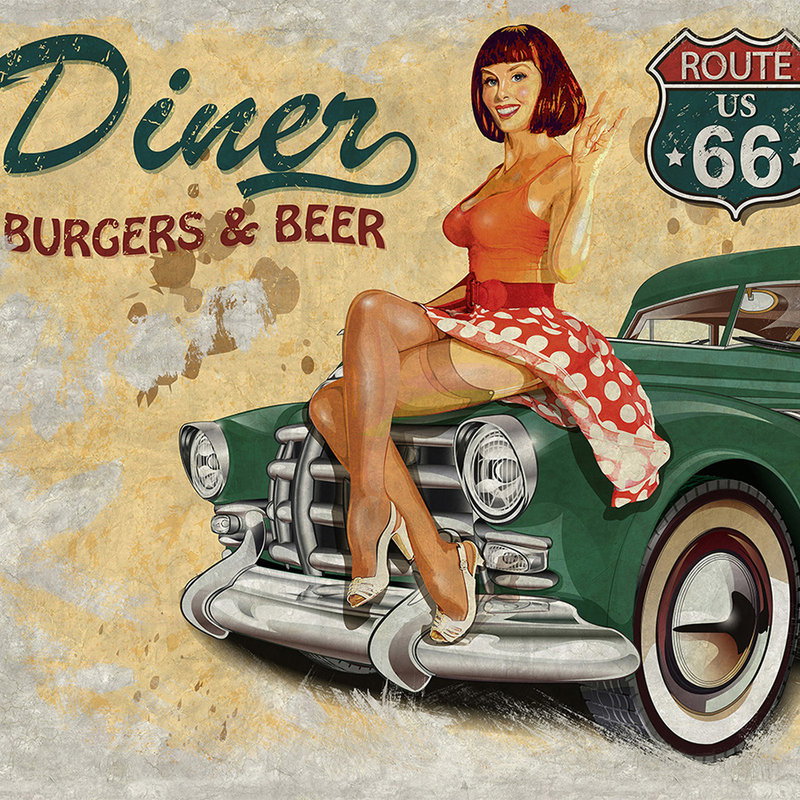 pinup, auto, vintage, rund, Route 66