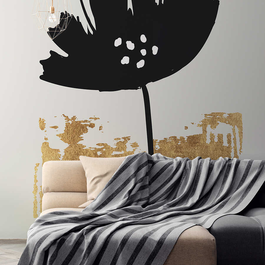         Fototapete Kunst Linolschnitt Blume & Gold-Textur
    