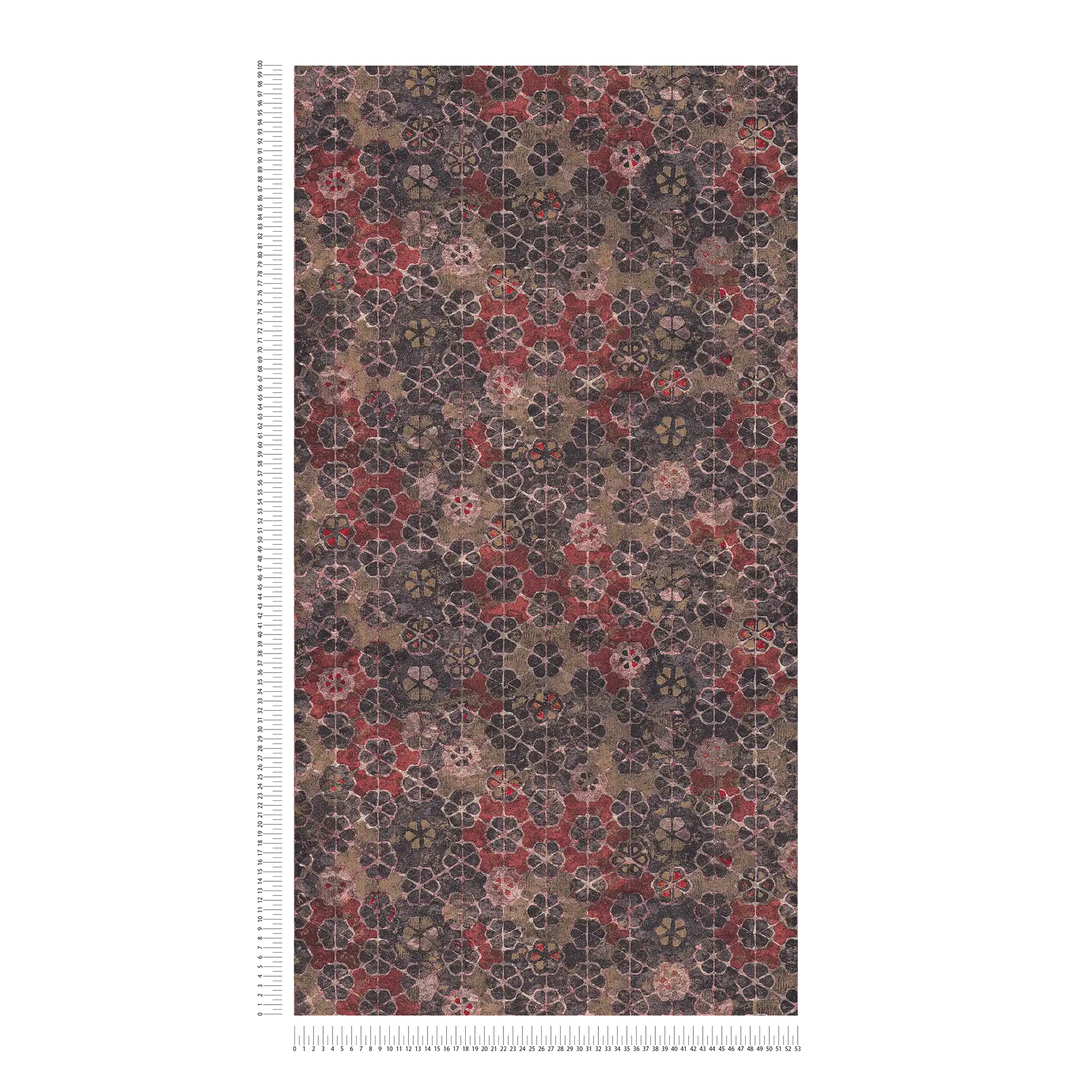             Papier peint intissé aspect carrelage avec reflets dorés - marron, rouge
        