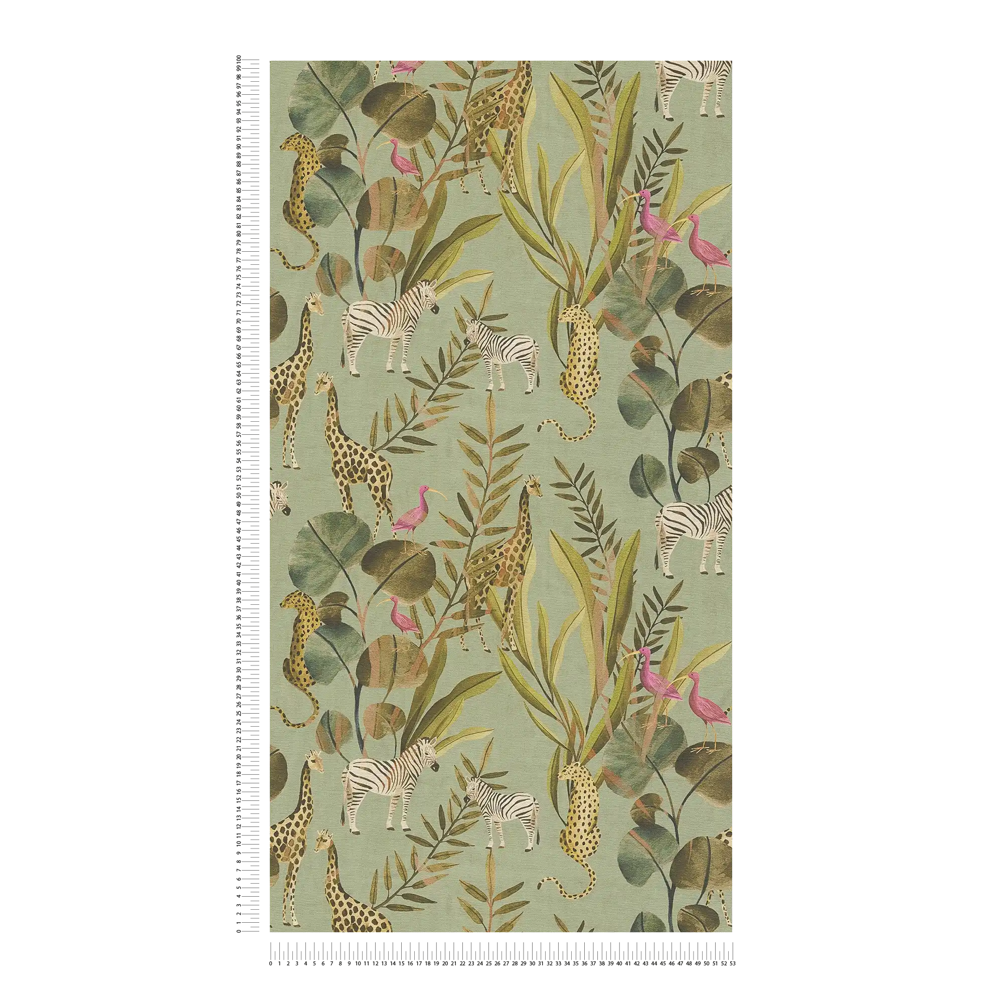             Lebendige Vliestapete mit Dschungelmotiv im exotischen Stil, ebenmäßige Struktur – Grün
        