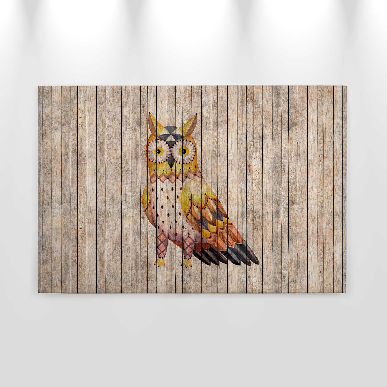             Fairy tale 1 - Holzbrettwand mit Eule Leinwandbild – 0,90 m x 0,60 m
        