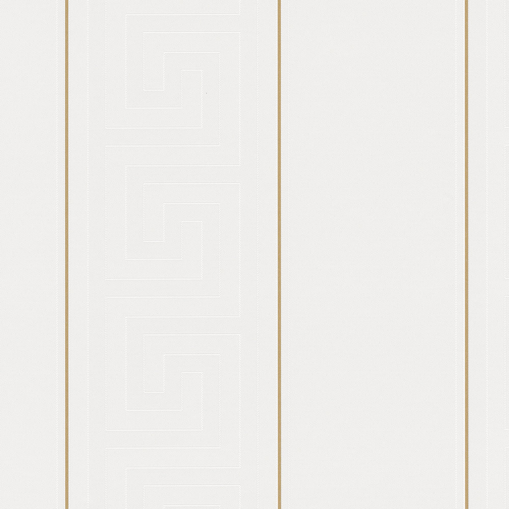             VERSACE Tapete gestreift mit Mäander-Muster – Weiß, Gold
        