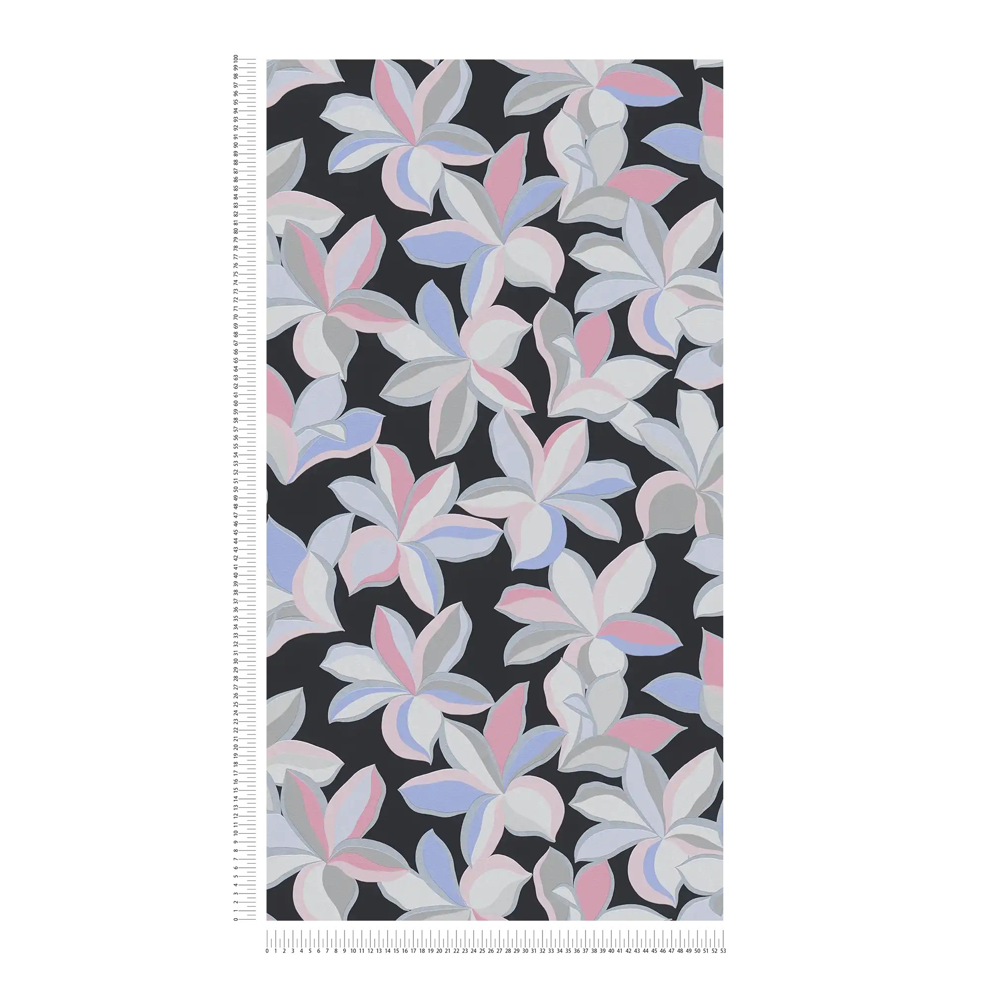 Floral pattern with glossy effect and fine texture - black, grey, pink
