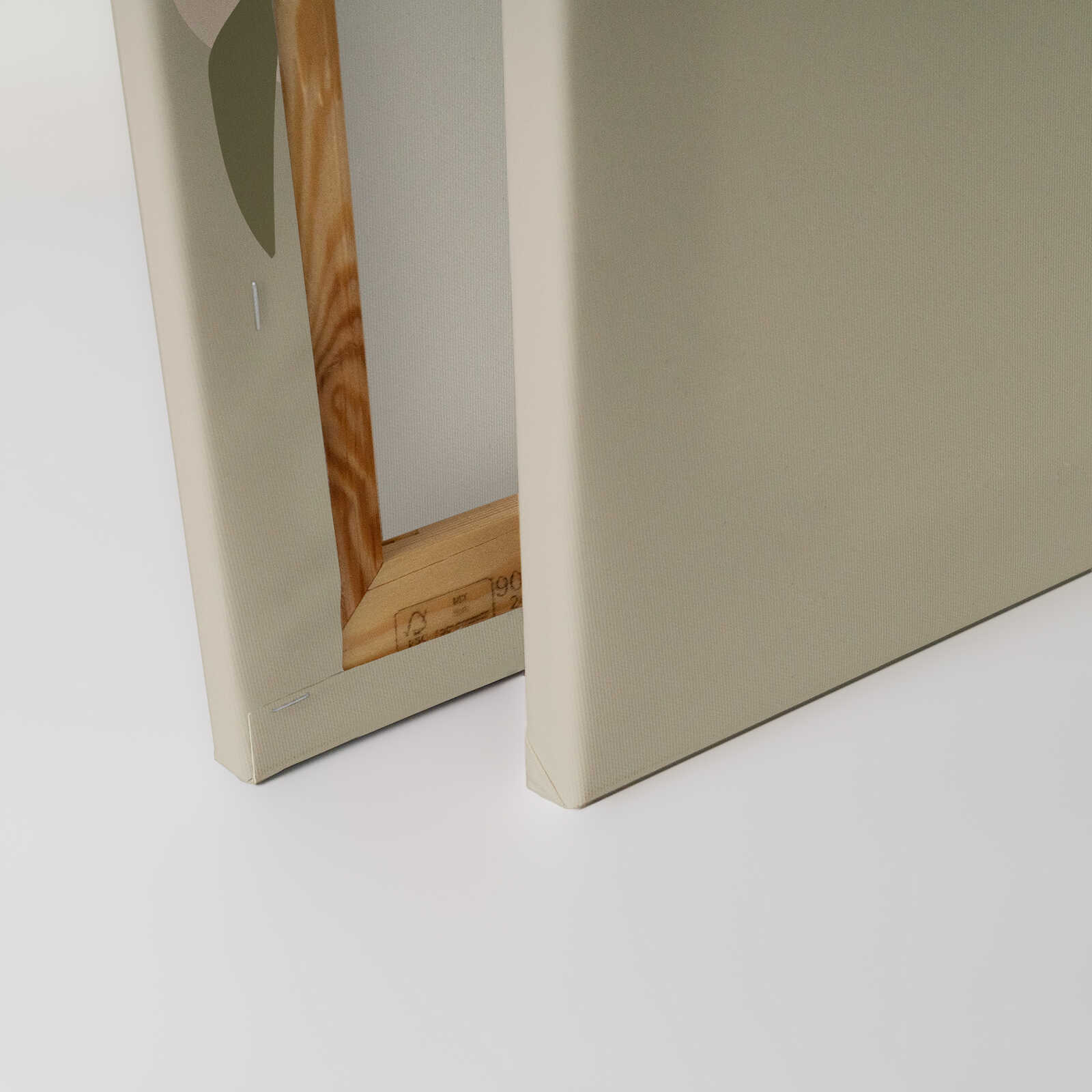             Leinwandbild - Minimalistischer Zweig mit Orangenakzenten ideal für die Küche – 30 x 45 cm - Grün, Creme
        