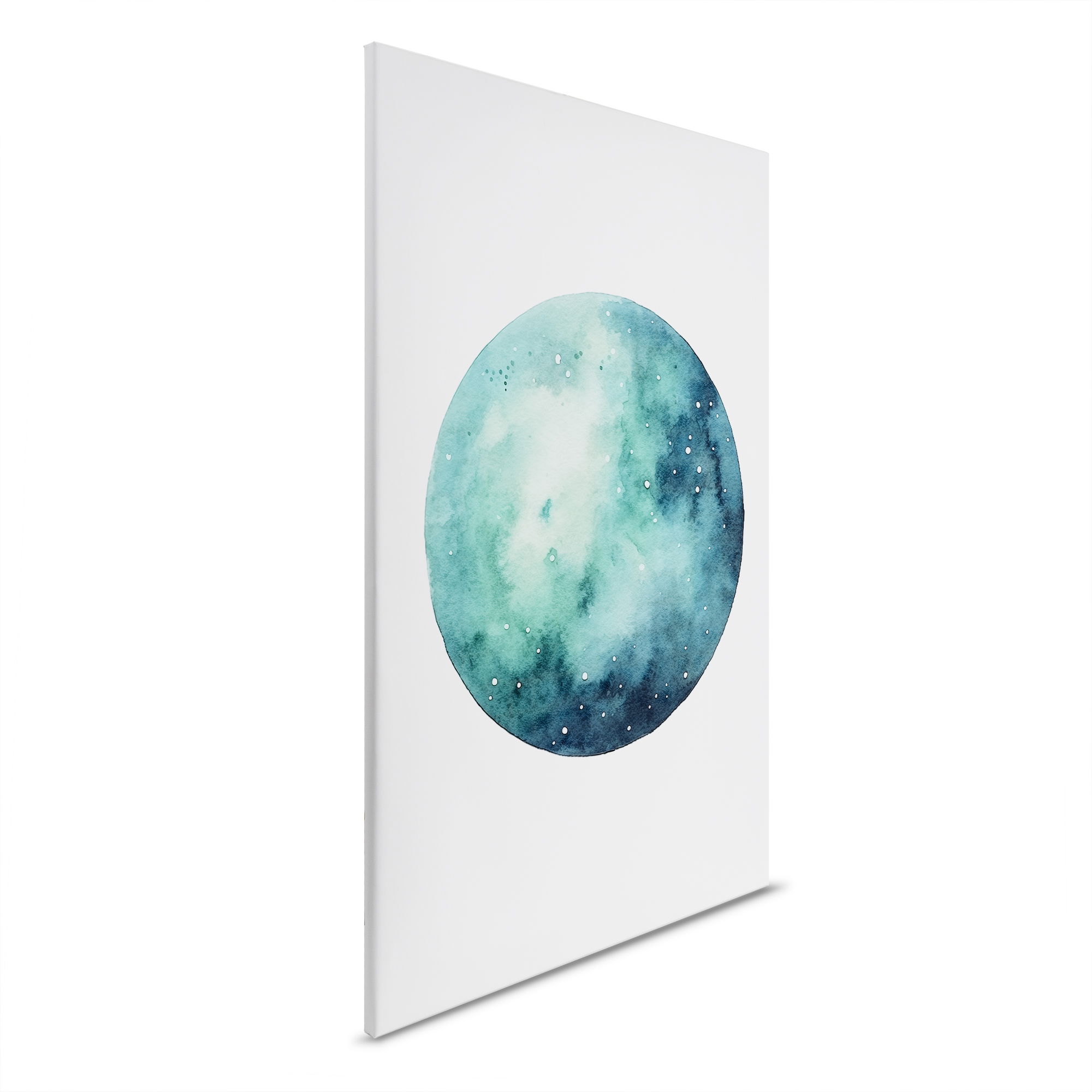         Grüner Nebelmond - Magisches Aquarell auf Leinwand – 30 x 45 cm - Weiss, Grün
    