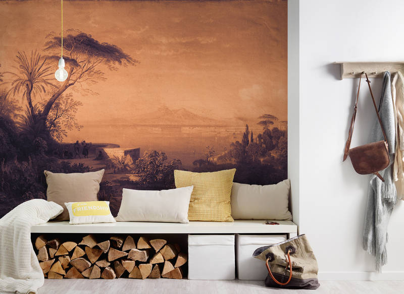             Fototapete Gemälde, tropischer Landschaft & Sepia Look – Violett, Orange
        