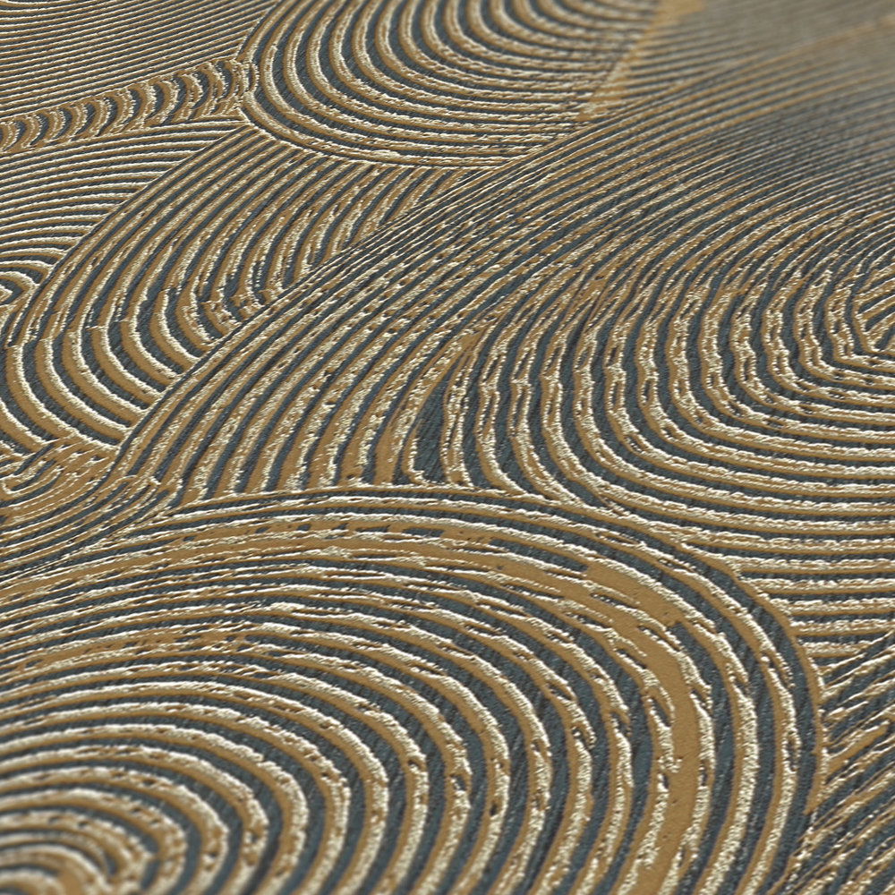             Mustertapete moderne Putzoptik mit Gold – Beige, Metallic, Schwarz
        