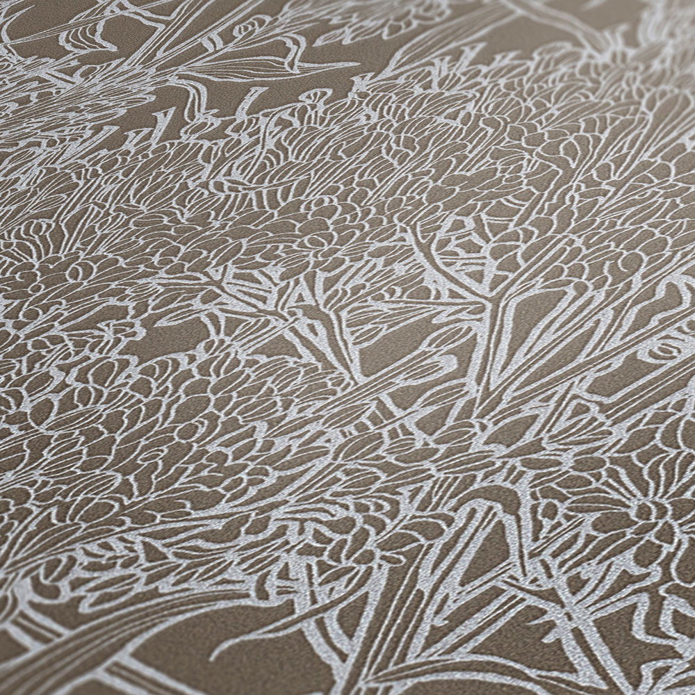             Blumentapete in Grau mit Silber Metallic Effekt – Grau, Silber
        