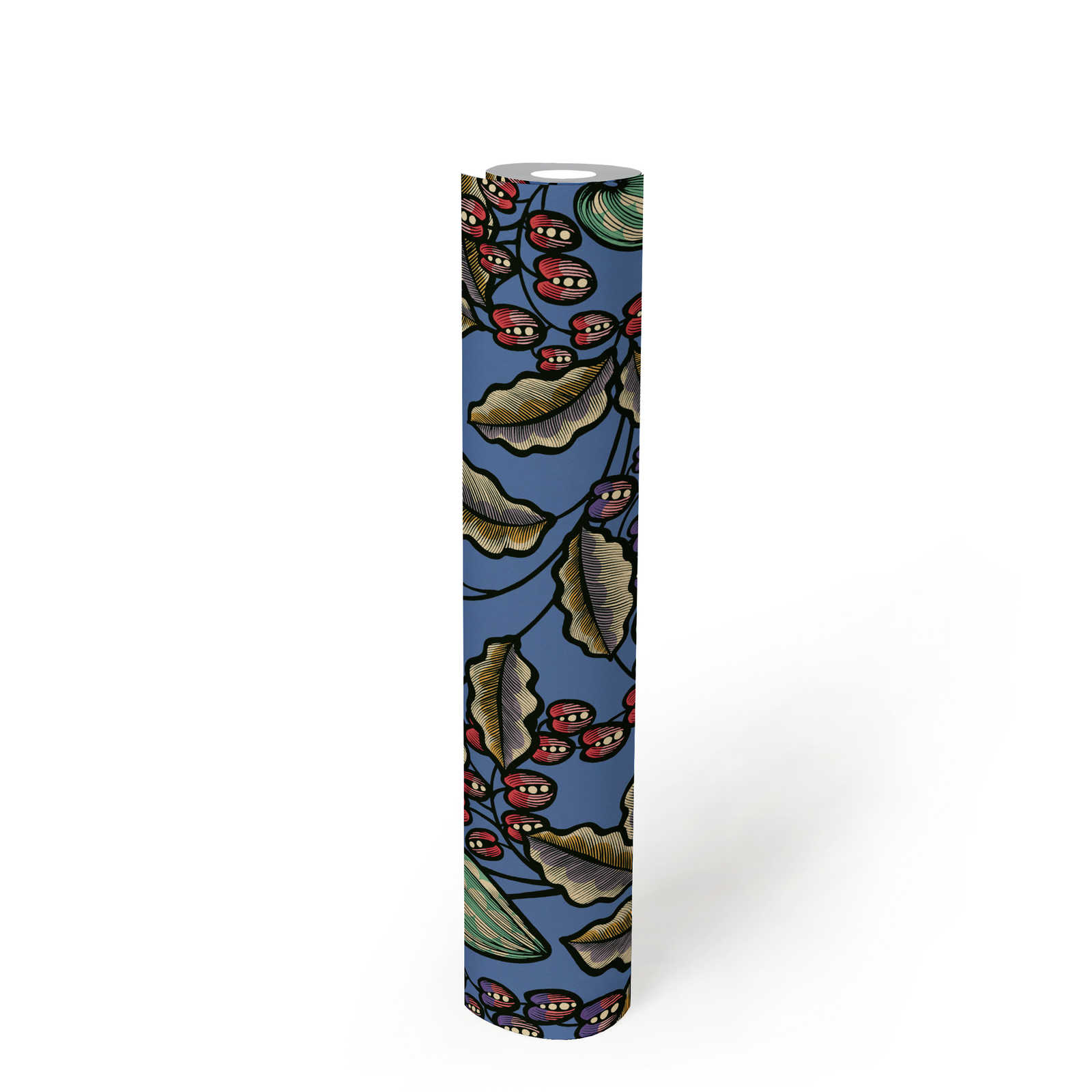 Florale Tapete Blau mit Blätter Design im Scandinavian Look