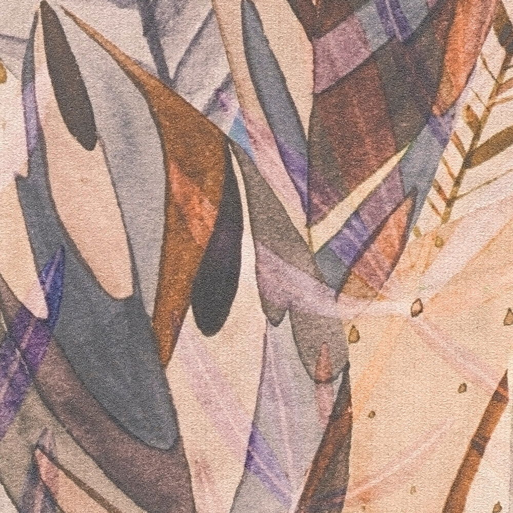             Tropisch inspirierte Vliestapete mit wildem Blätterdesign, feine Struktur – Bunt
        