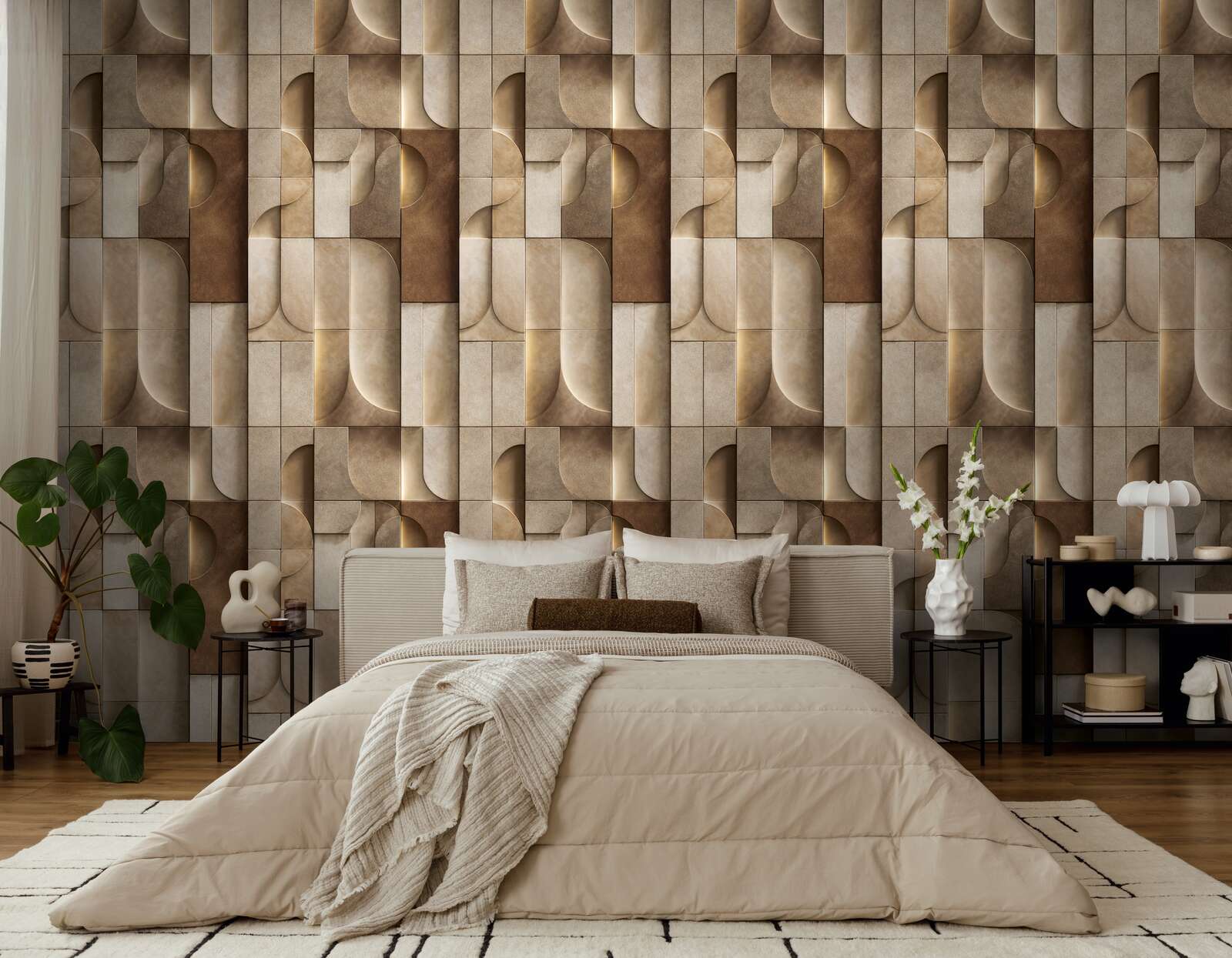 Wandtapete, Moderne Tapete, Geometrisches Muster, Erdfarbene Töne, Wohnzimmer Dekoration