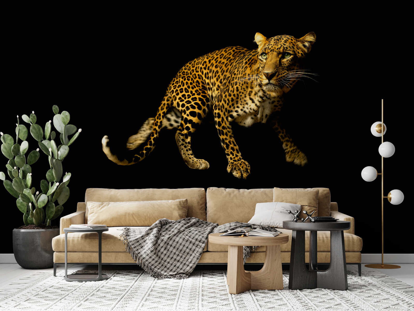 Leopard, Tiermotiv, Wanddeko, Wohnzimmerdeko, Schwarze Wand
