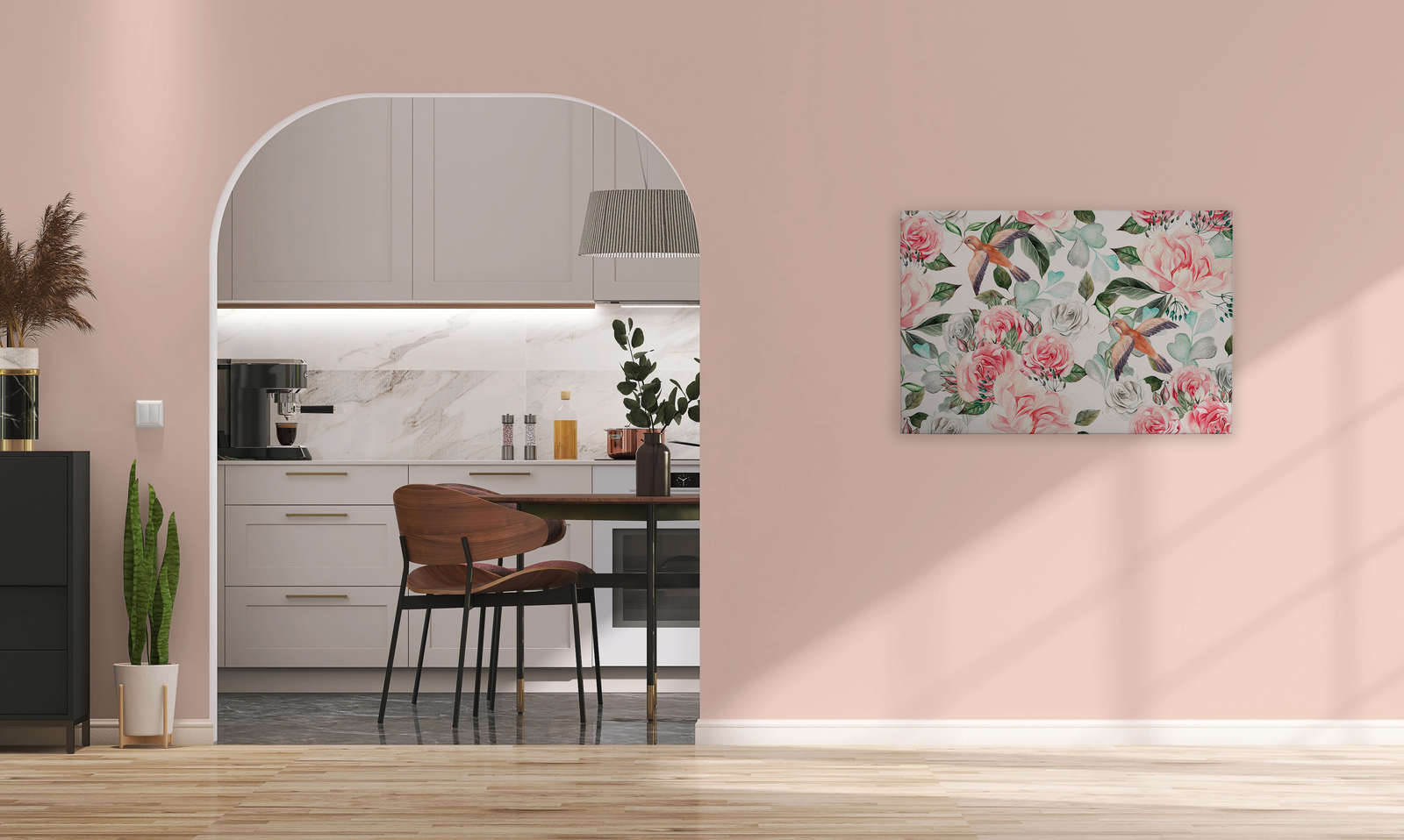             Vintage Leinwand mit Blumen & Vögeln – 0,90 m x 0,60 m
        