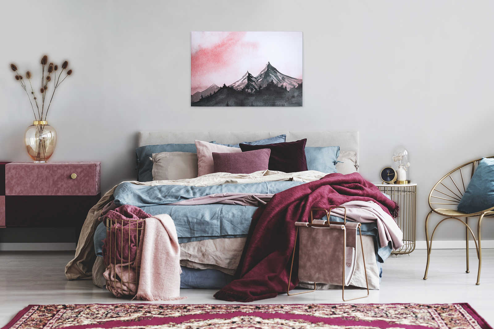             Leinwand mit Berglandschaft im Aquarell-Stil – 0,90 m x 0,60 m
        