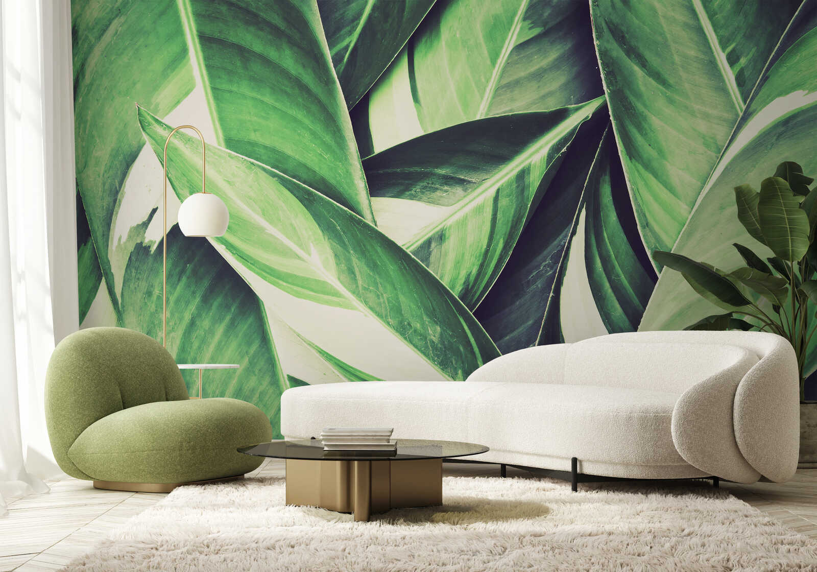 wandtapete, grün, wohnzimmer, sofa, leuchte