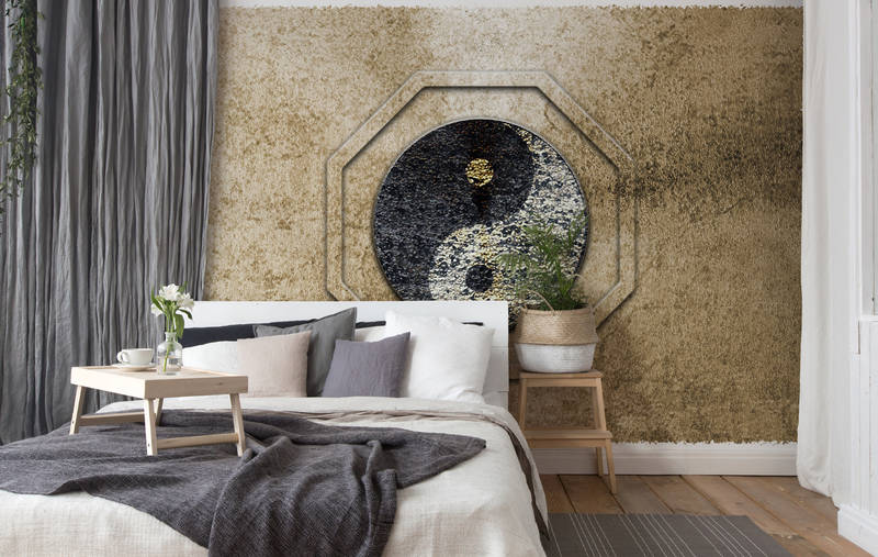             Fototapete Yin&Yang, asiatisches Symbol & Goldakzent – Braun, Schwarz, Weiß
        