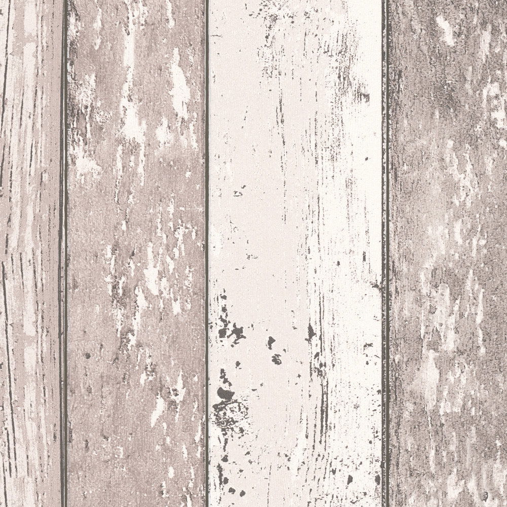             Bretter-Tapete mit Holzoptik im Used-Look – Braun, Creme
        