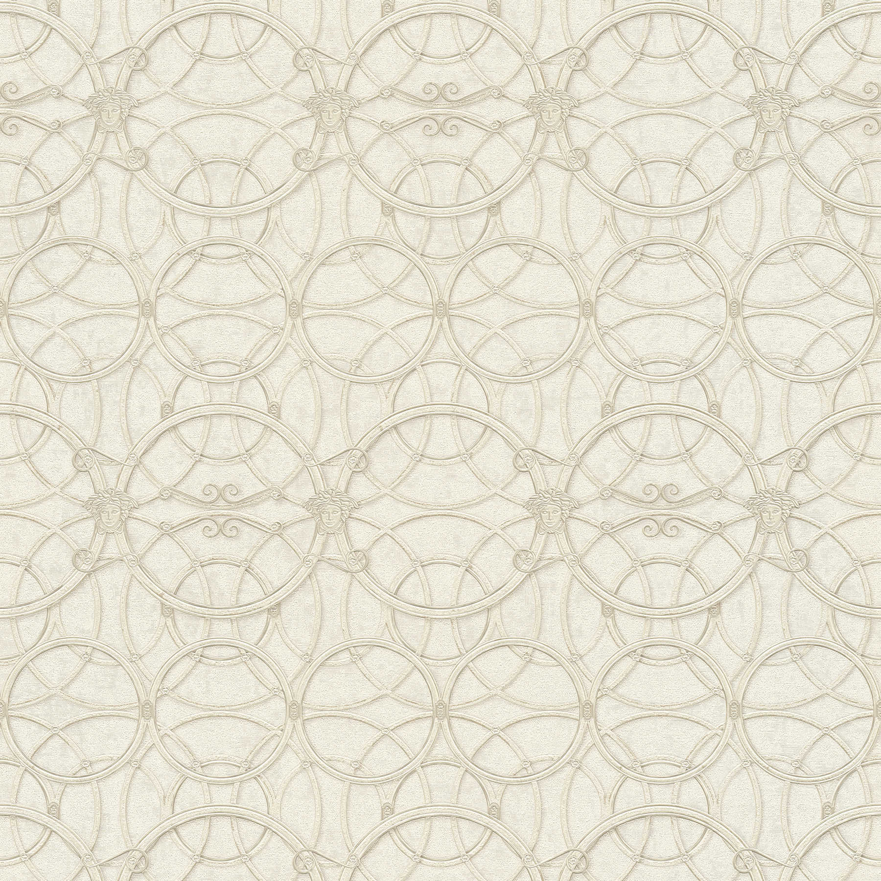 VERSACE Home Tapete Kreismuster und Medusa – Creme, Gold, Weiß