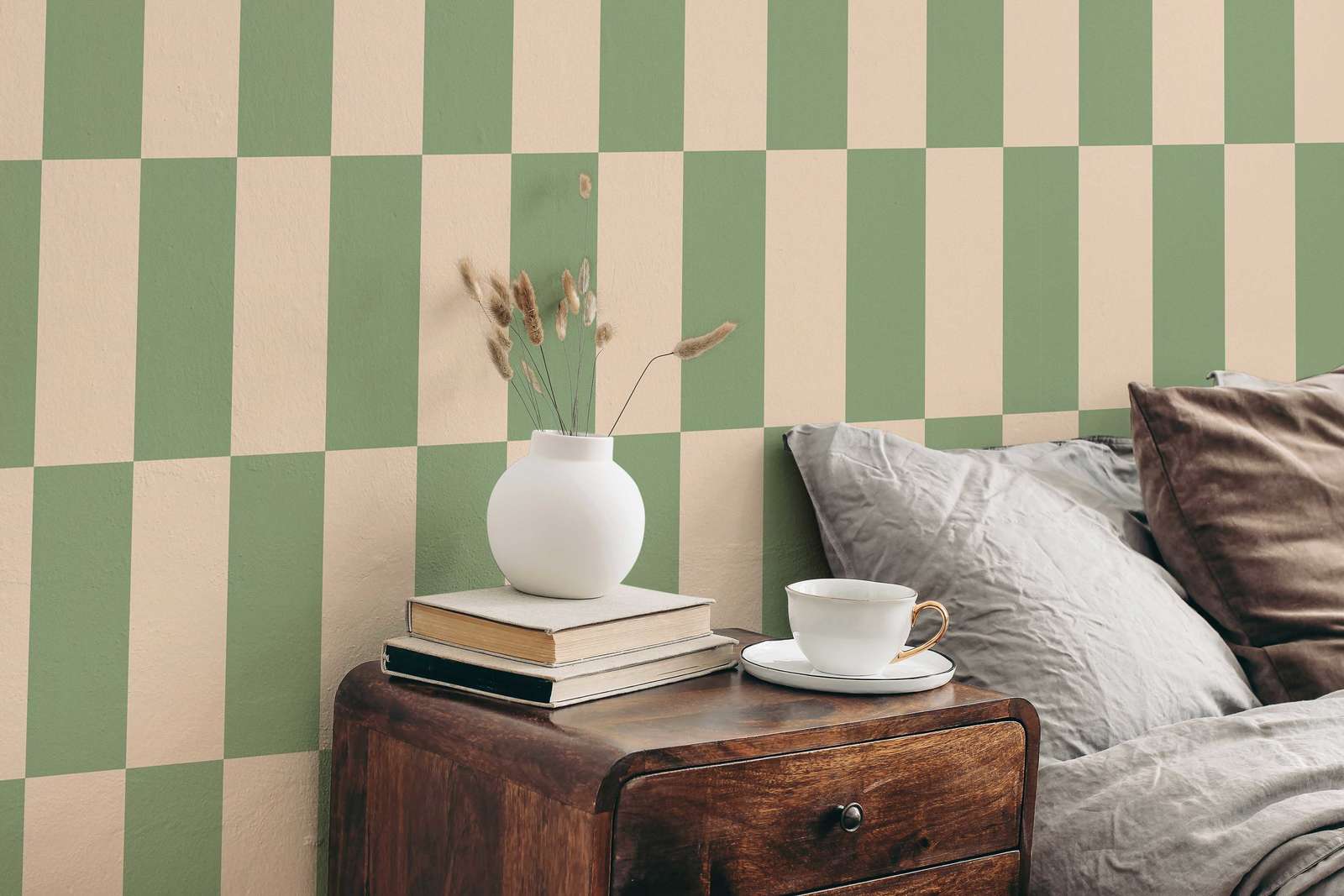             Vliestapete Grafik Vierecke zweifarbig – Beige, Grün
        