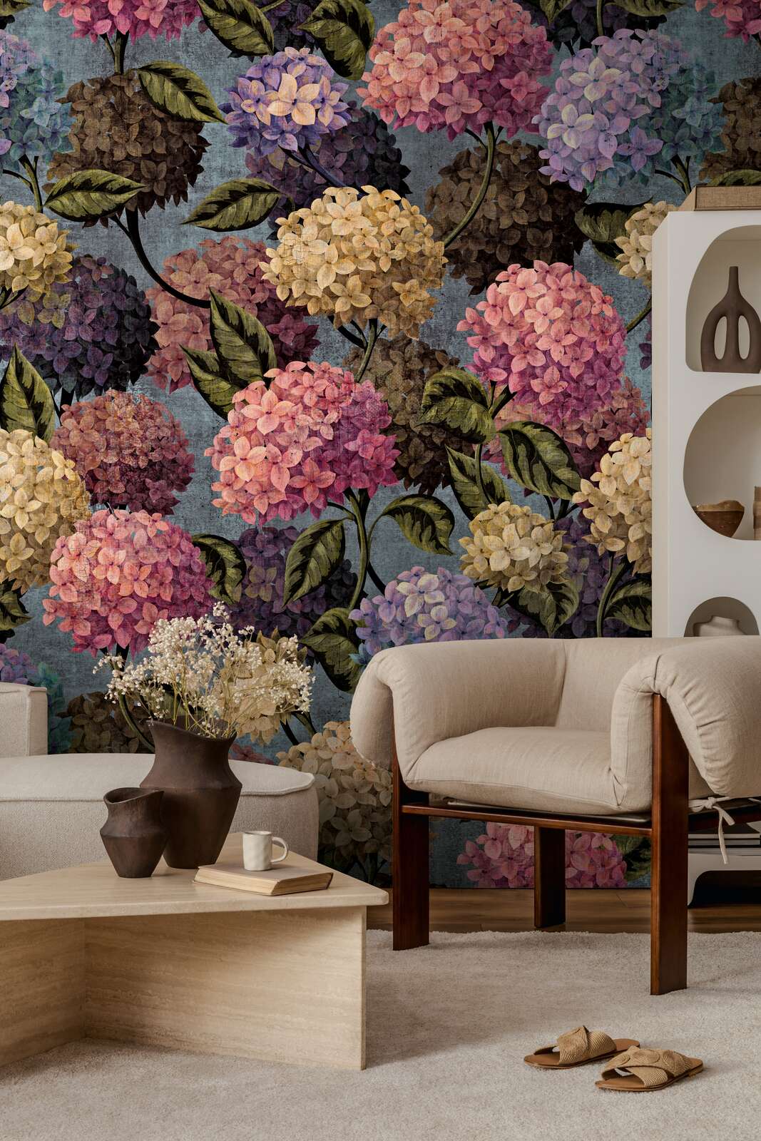 Wanddeko, Hortensie, Blumenmuster, Wohnzimmer, Tapisserie