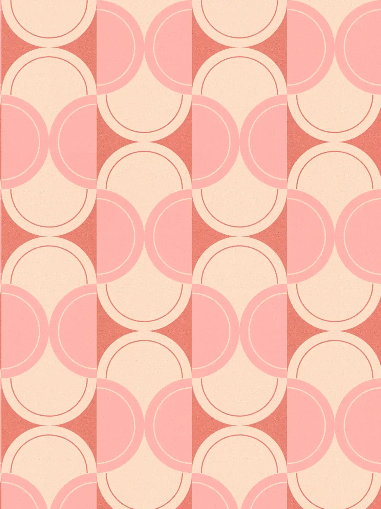         Retro vliesbehang met halve cirkel patroon - beige, roze, rood
    