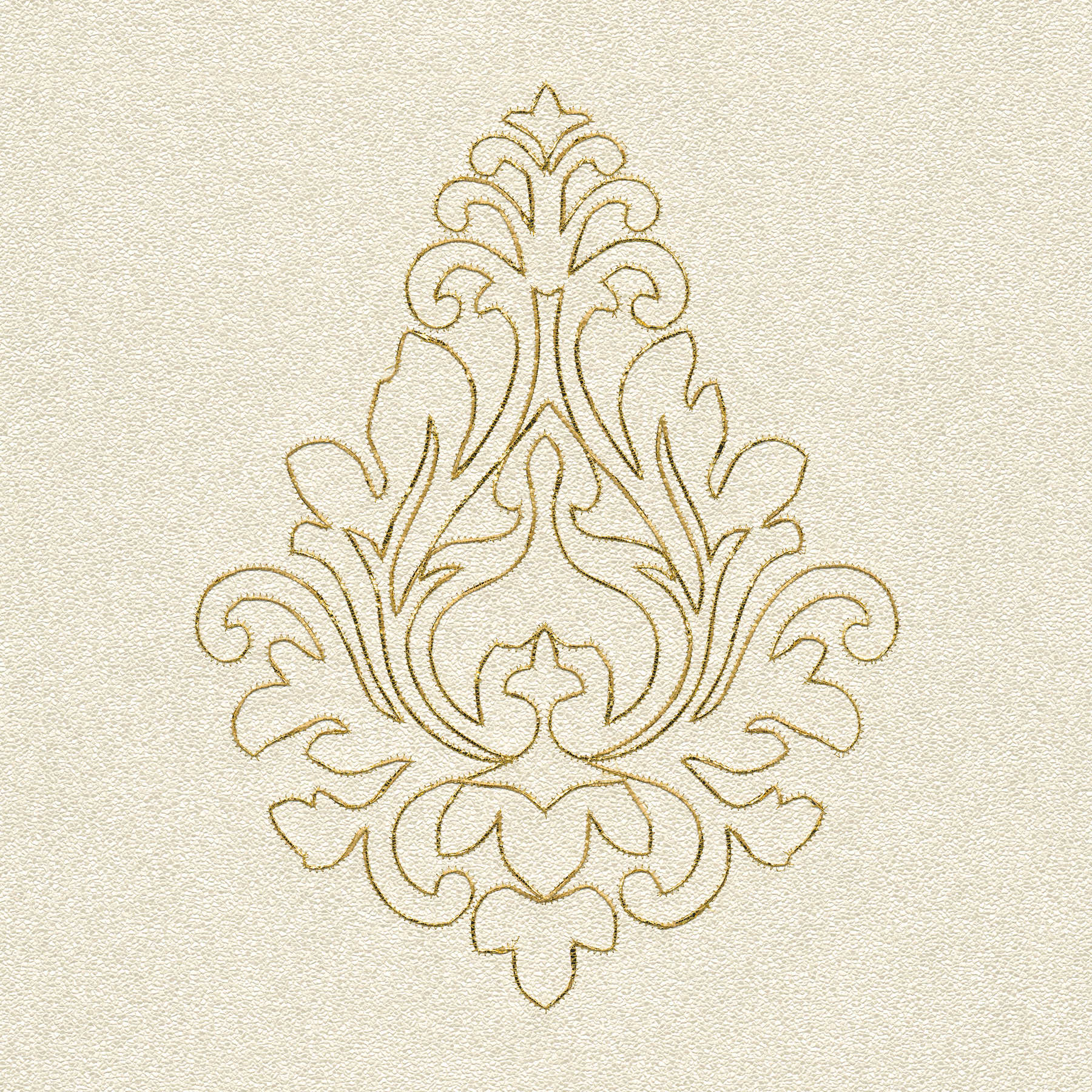 Elegantes Wandpanel mit starker Strunktur und goldener Stickerei in Ornament-Design – Creme, Gold