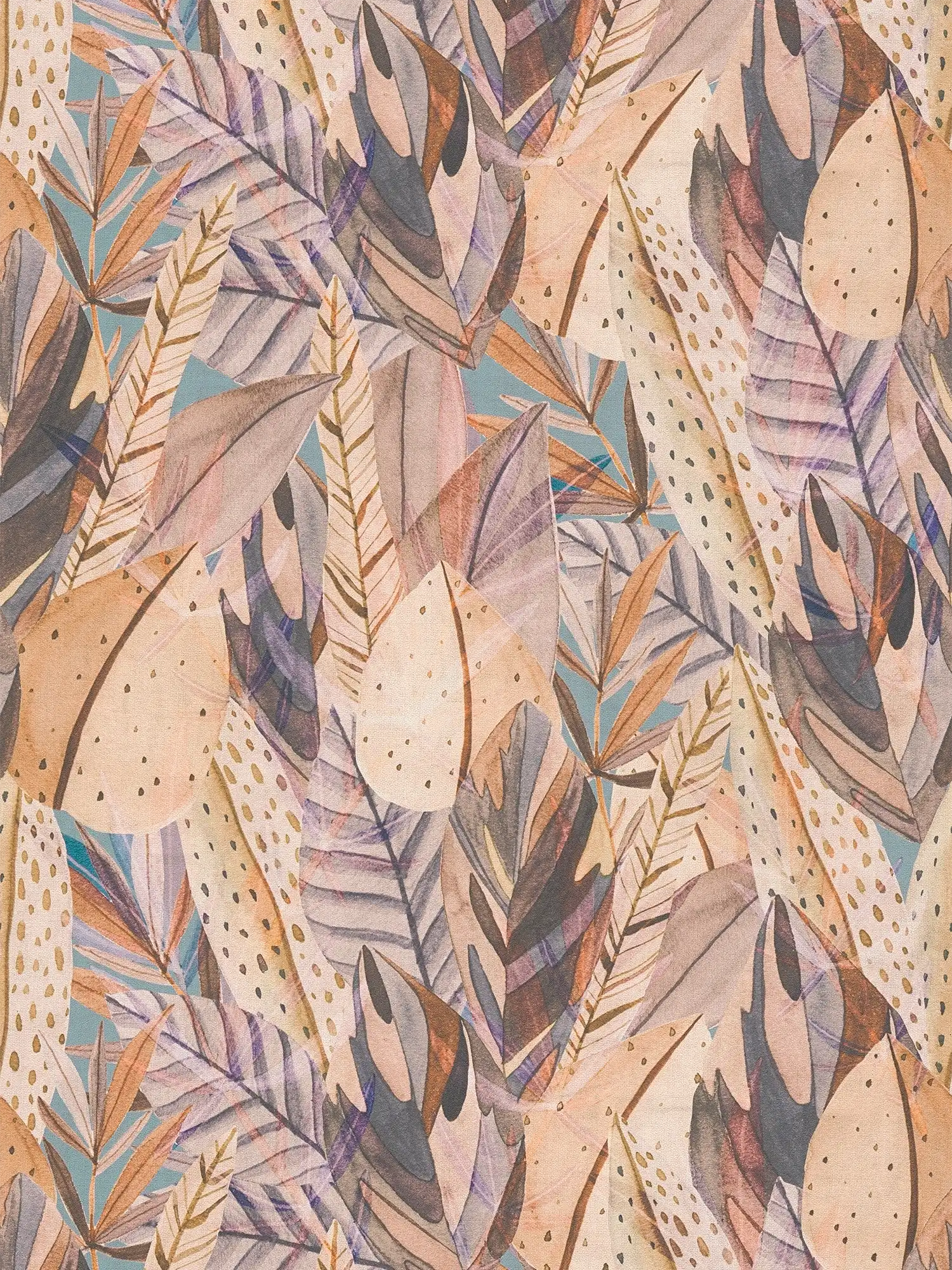             Tropisch inspirierte Vliestapete mit wildem Blätterdesign, feine Struktur – Bunt
        