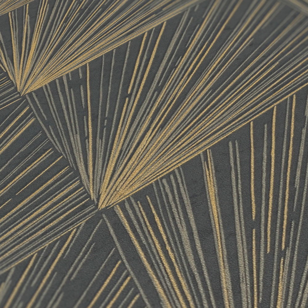             Schwarze Vliestapete mit Metallic-Muster – Beige, Metallic, Schwarz
        