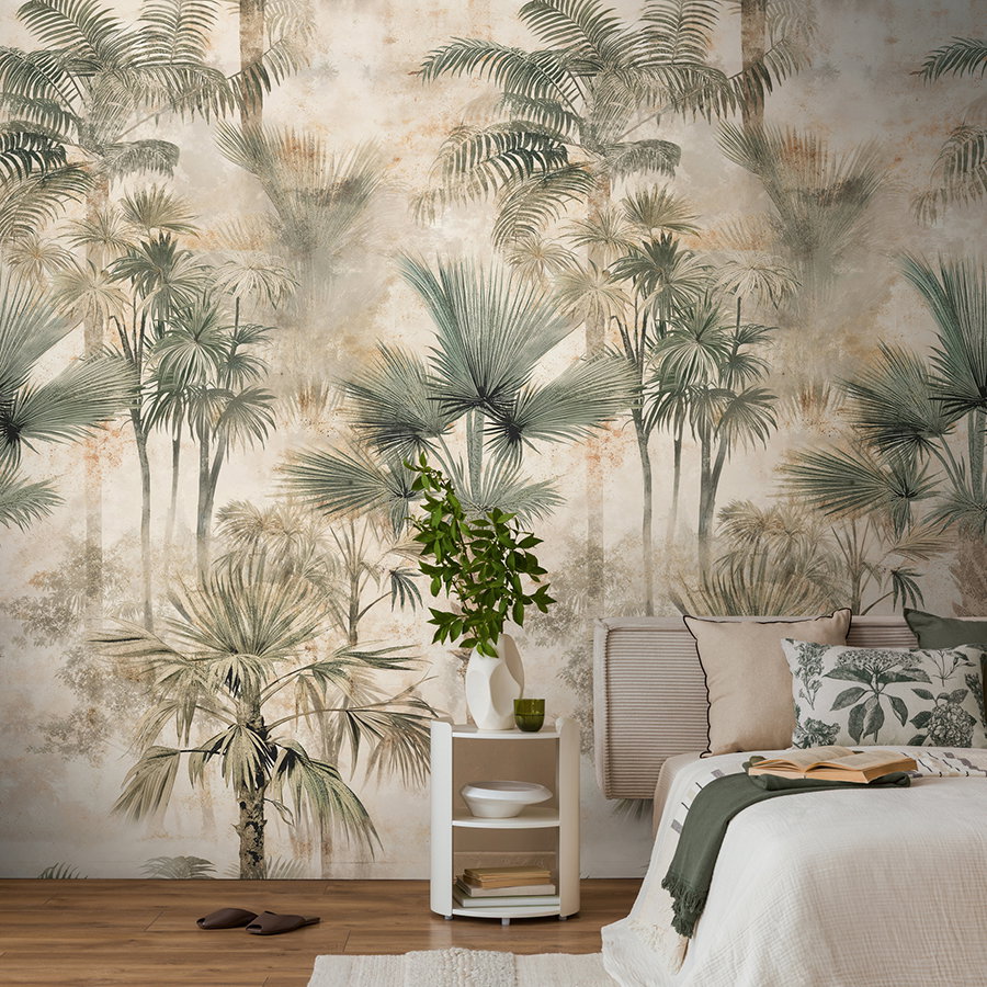tropische Tapete, Palmen, Pflanzen, Schlafzimmer Dekor, neutrale Farben