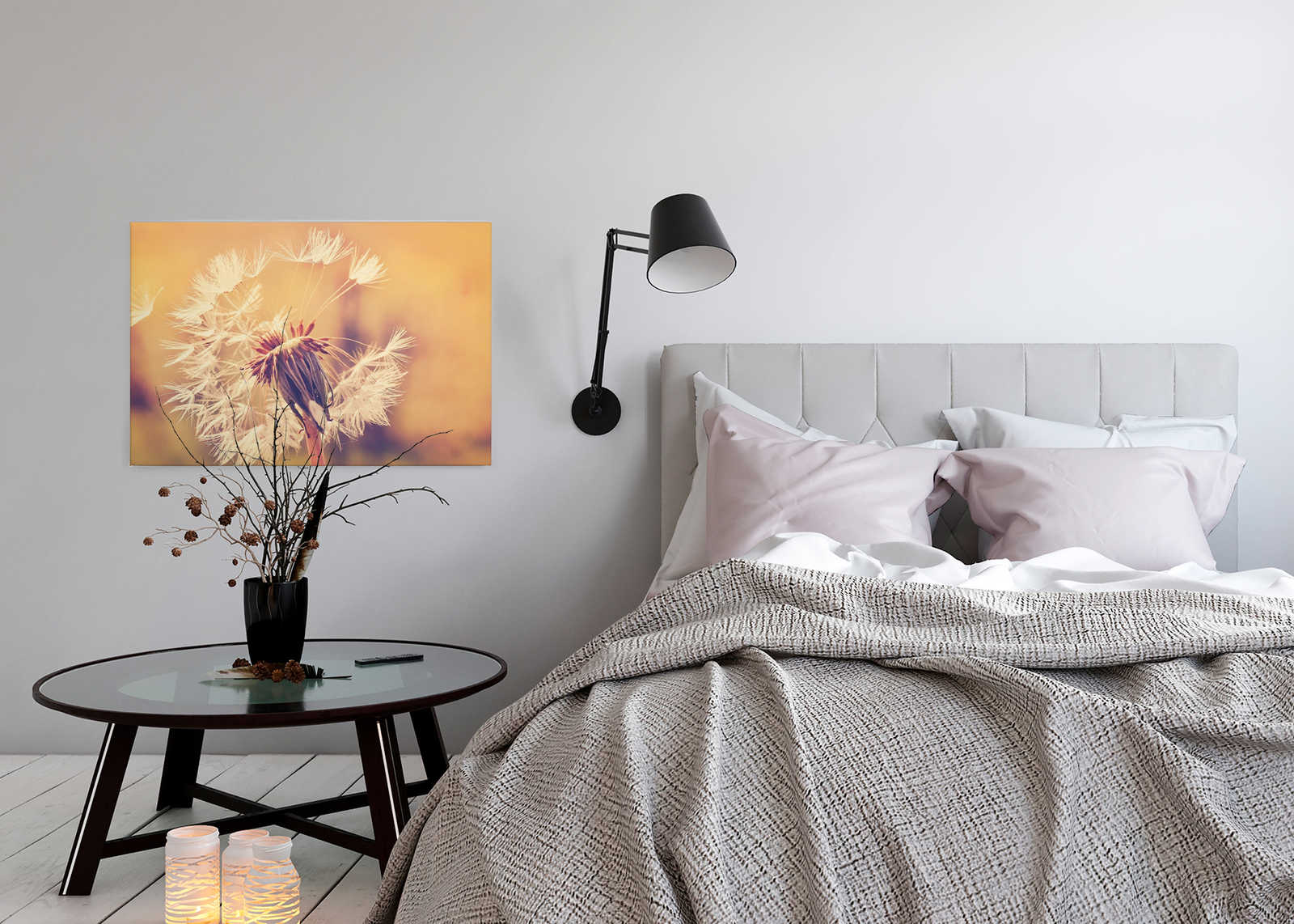             Leinwand mit Pusteblume Bildmotiv | Orange, Weiß – 0,90 m x 0,60 m
        