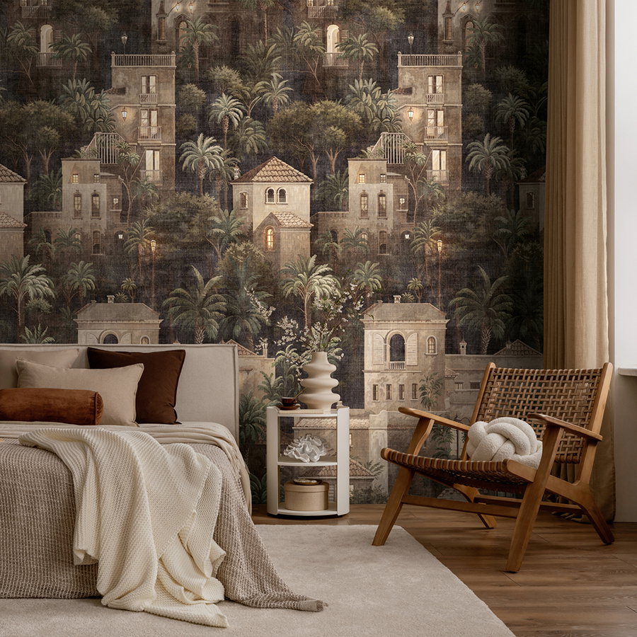 wandtapete, dschungelmotiv, villa, pflanzen, wohnzimmer