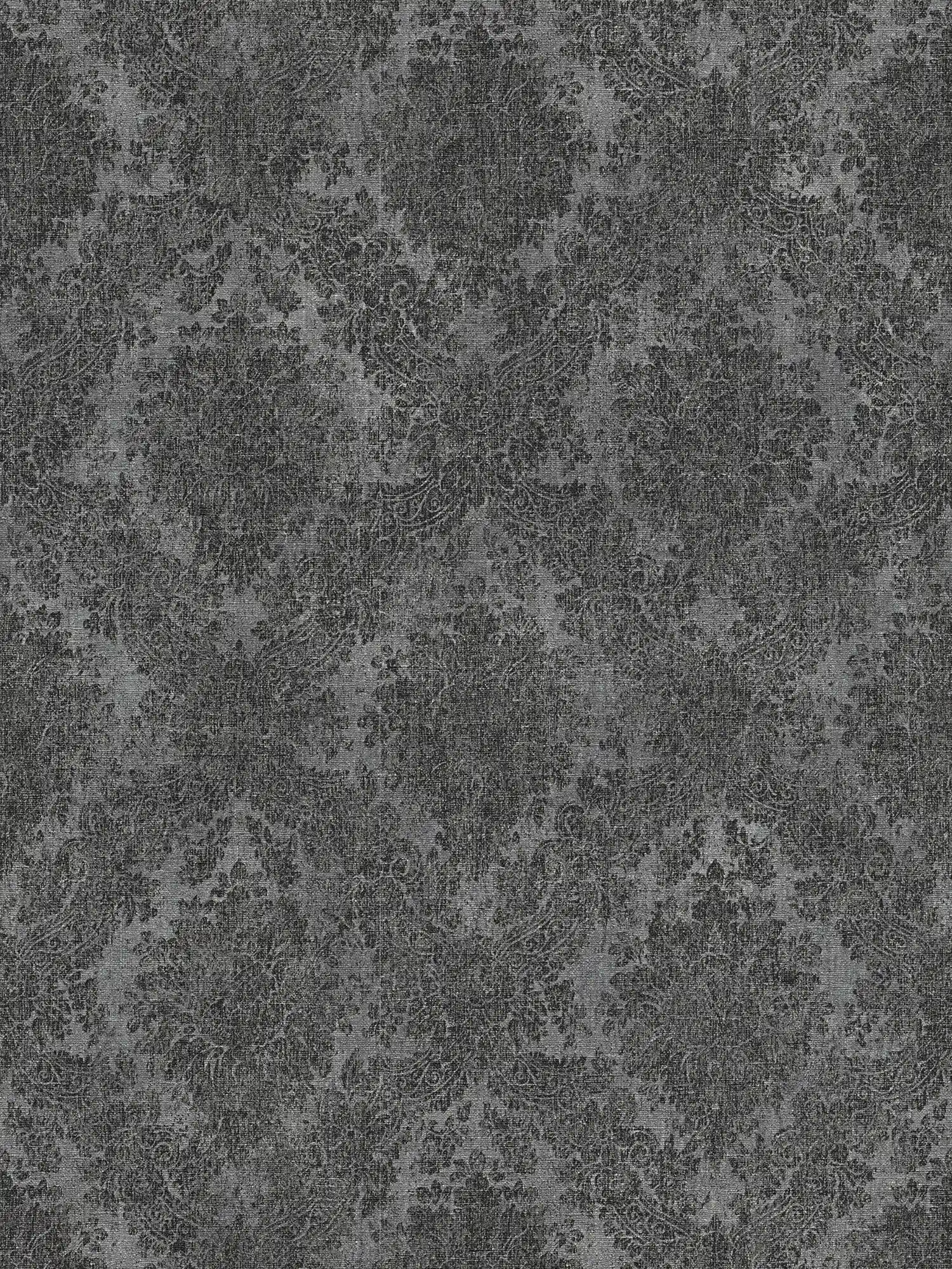         Papier peint ornemental rustique, aspect usé - métallique, noir
    