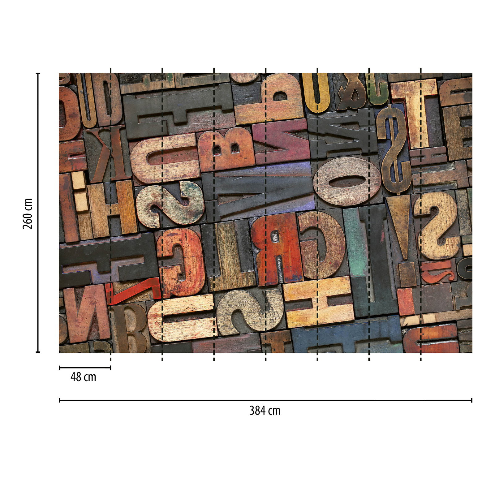             Fototapete Vintage Buchstaben – Bunt, Rot, Blau
        