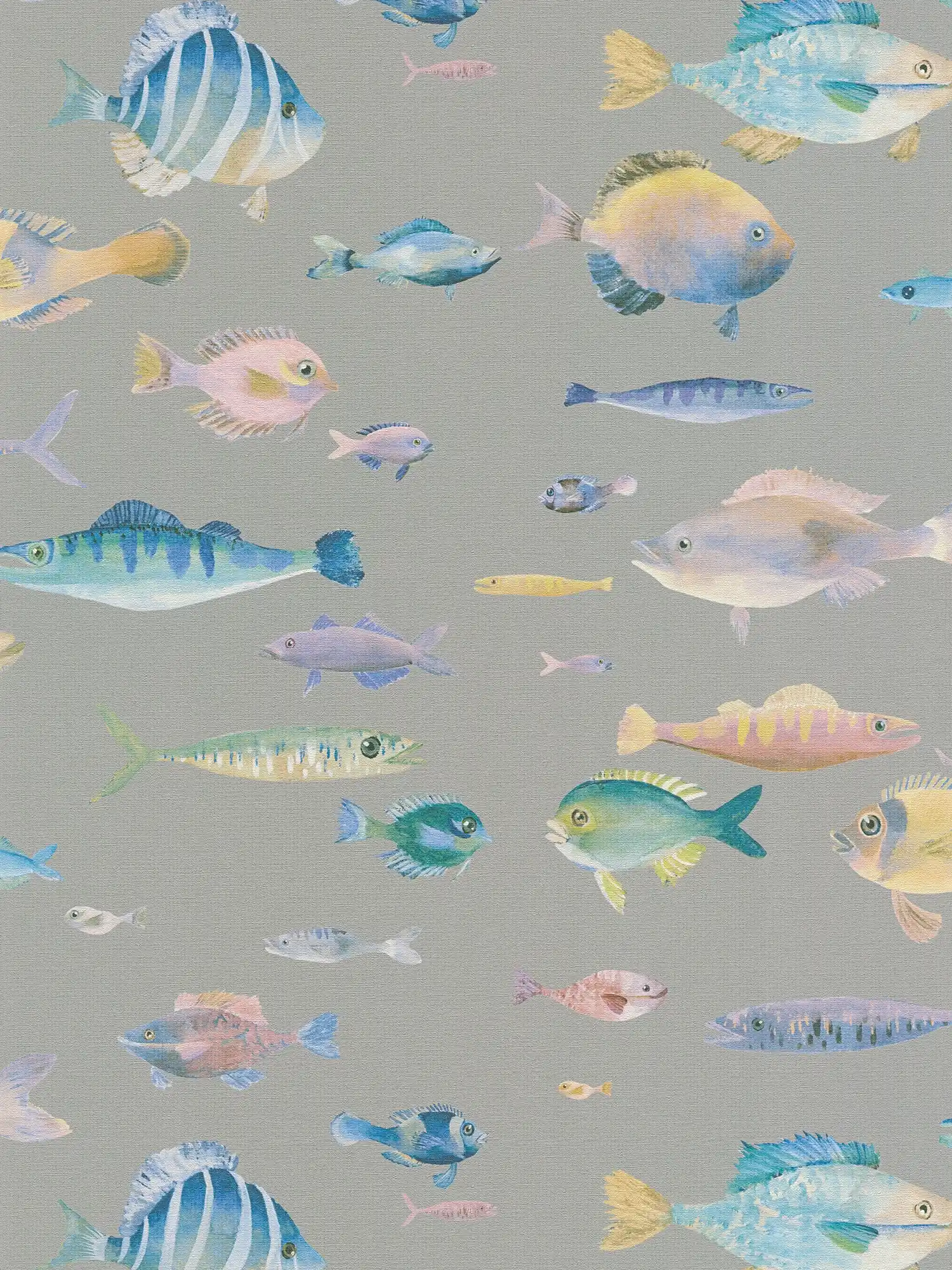         Maritime Vliestapete mit Fisch-Motiven – Grau, Bunt, Blau
    