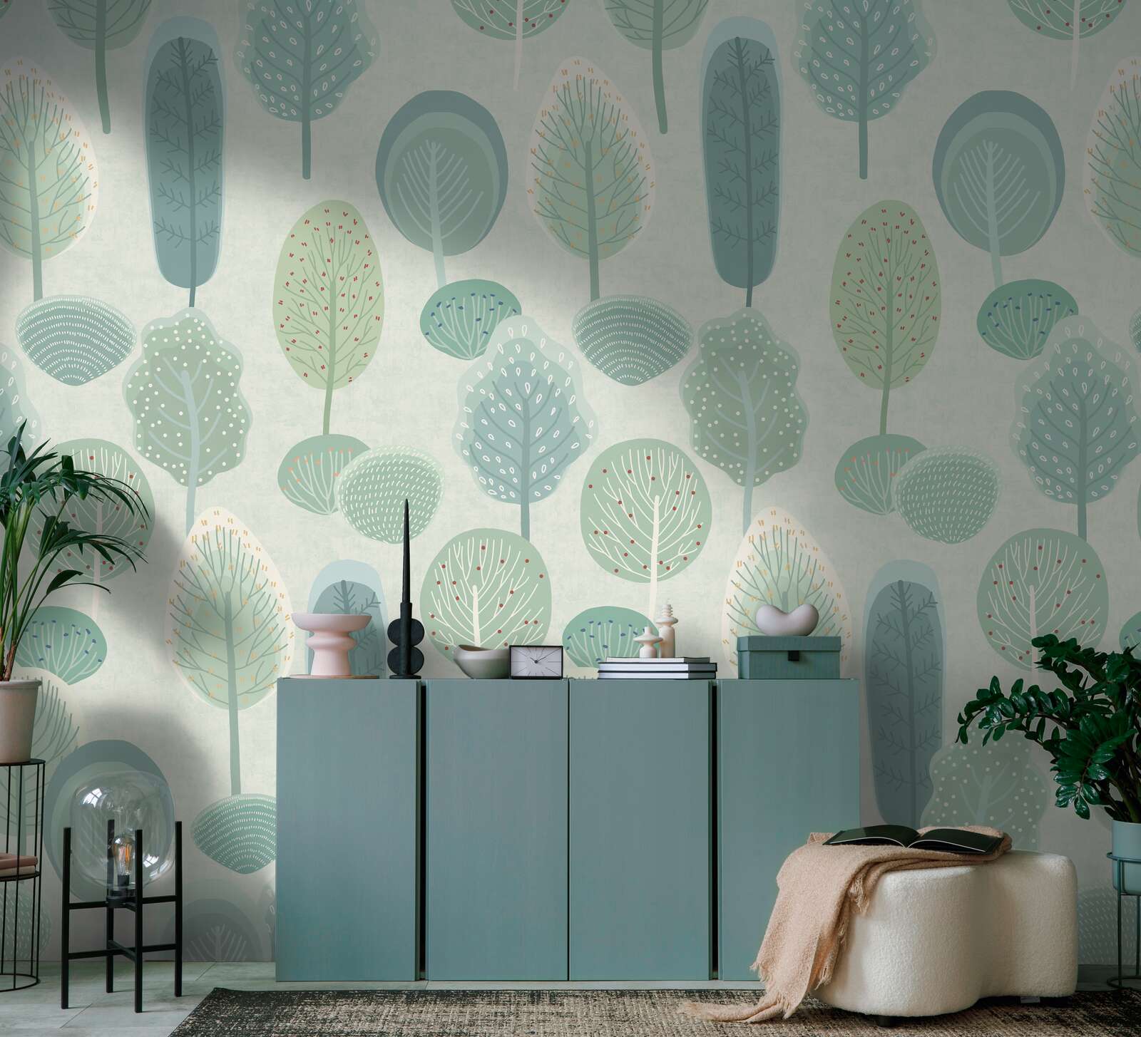 Musterwand, Wohnzimmer, Einrichtung, Vitrinen, Pflanze