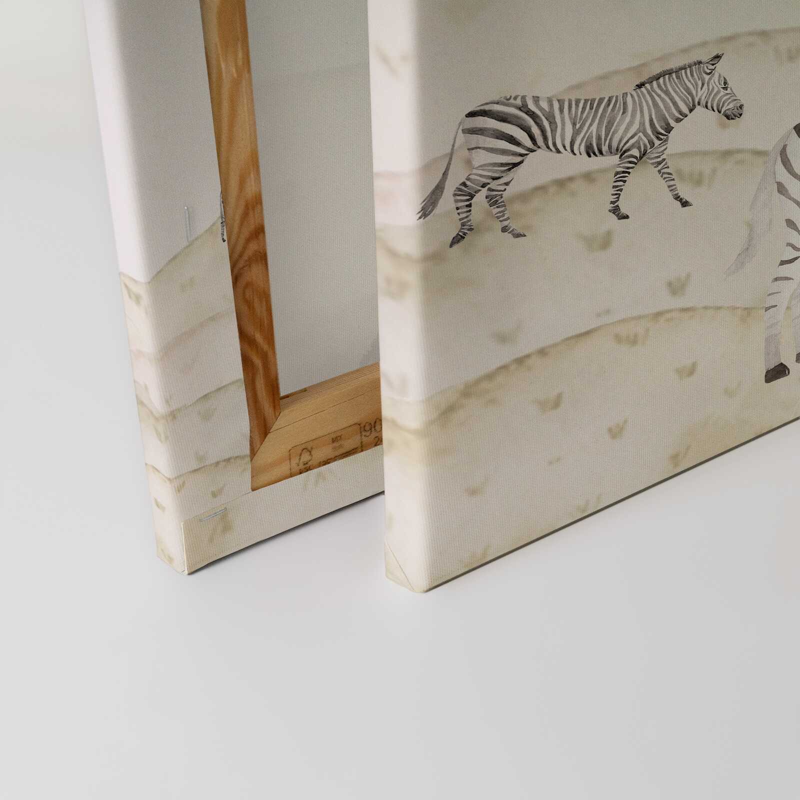 Nursery canvas picture Zebras under the Baobab - Charming Africa motif for stylish walls - 30 x 40 cm - Beige, Blue