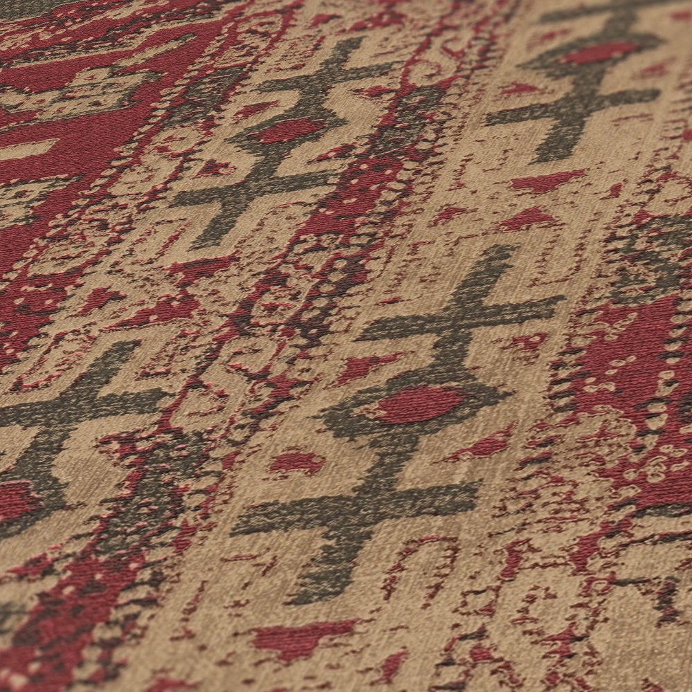             Pattern wallpaper with oriental design - beige, red, black
        