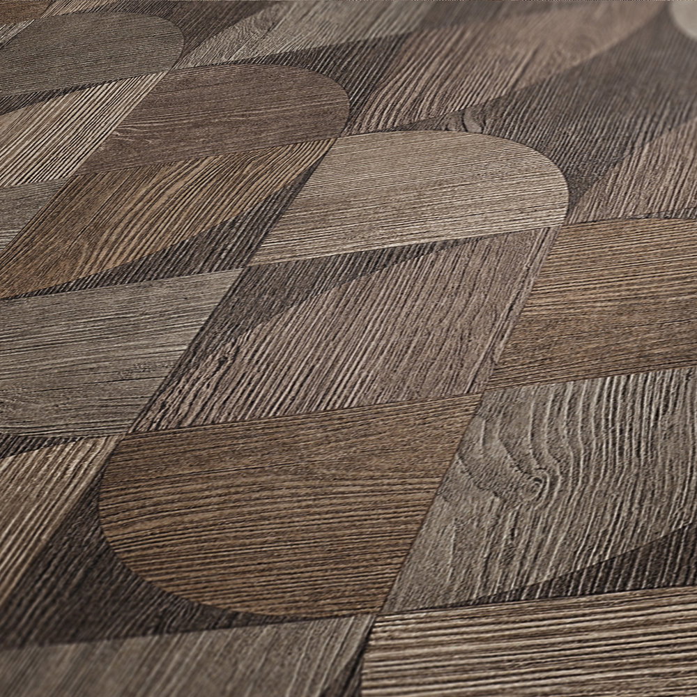             Tapete mit grafischem Muster in Holzoptik – Braun, Beige, Grau
        