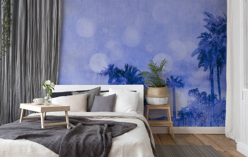             Fototapete Palmen Aquarell mit Strukturmuster – Blau, Violett
        