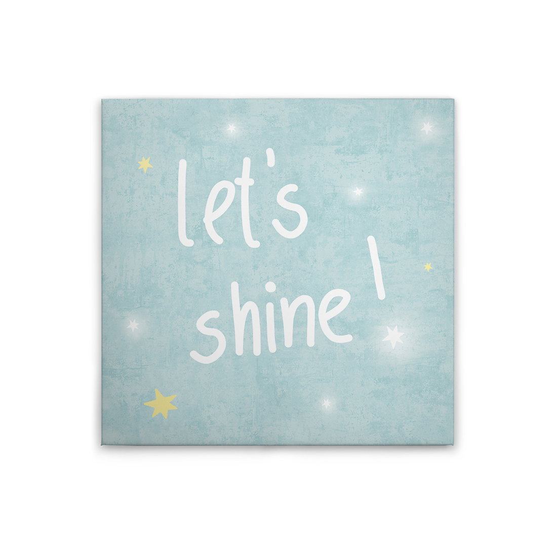             Kinderzimmer Leinwandbild Lets Shine - Inspirierende Wanddekoration mit funkelndem Schriftzug – 30 x 30 cm - Blau, Gelb
        