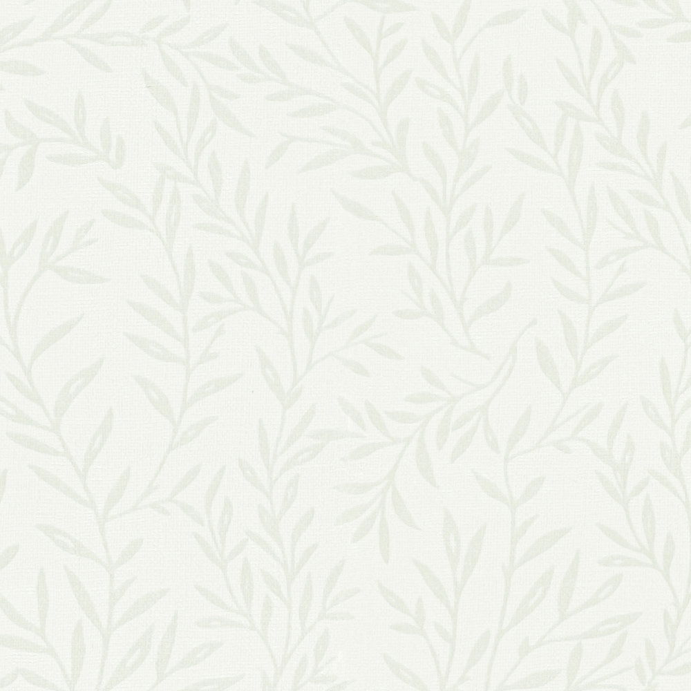             Tapete mit Blätterranken im Landhausstil – Weiß, Grün
        