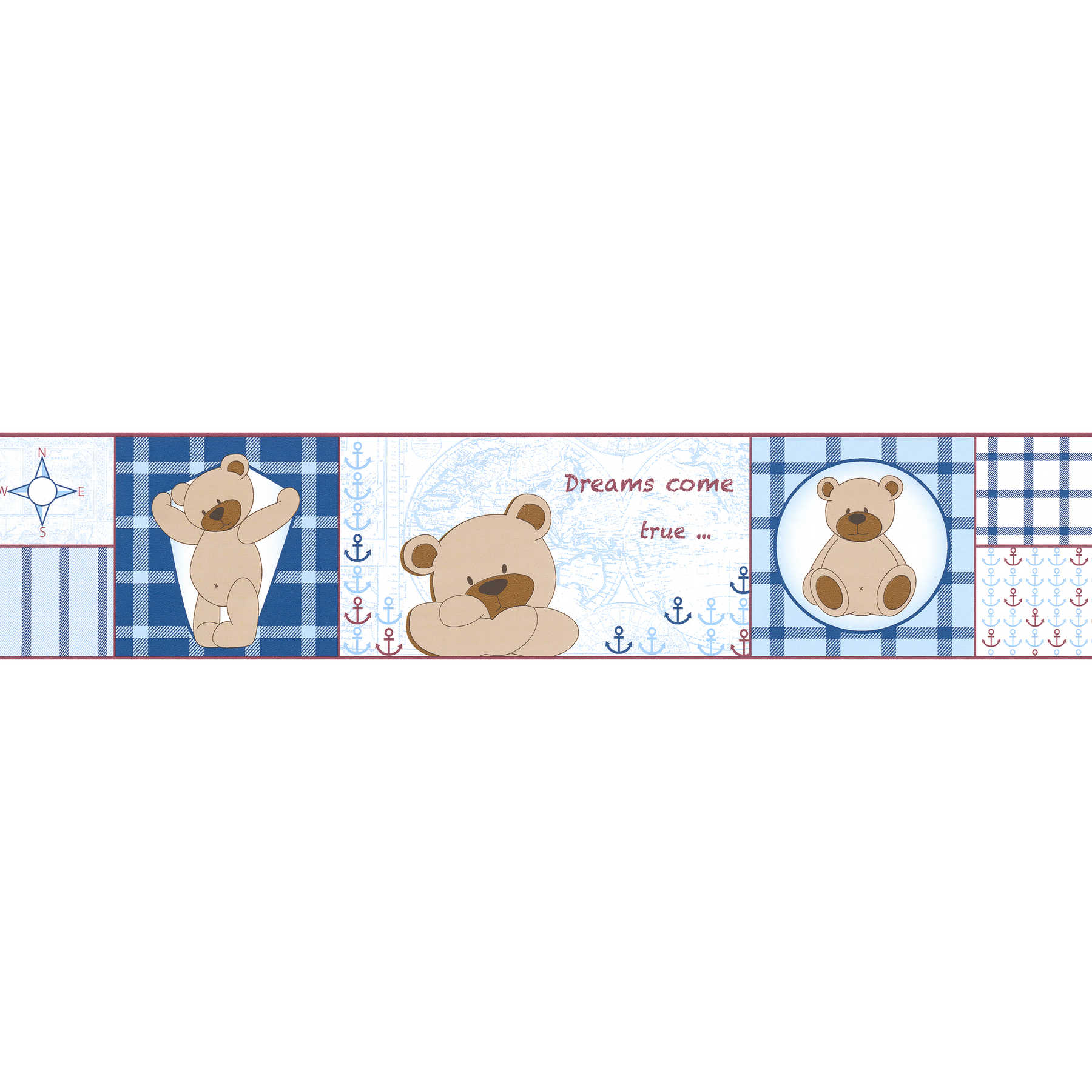         Border Teddy Patroon Maritiem - Blauw, Bruin
    