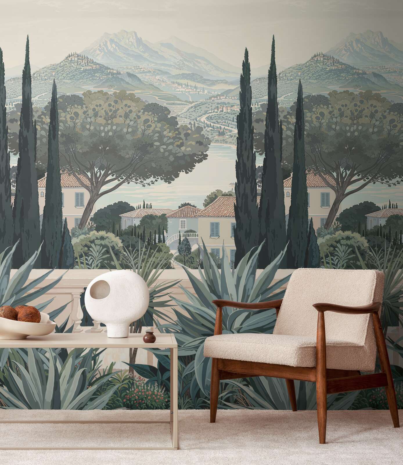 tapisserie, mural, sofa, wohnzimmer, wanddekoration