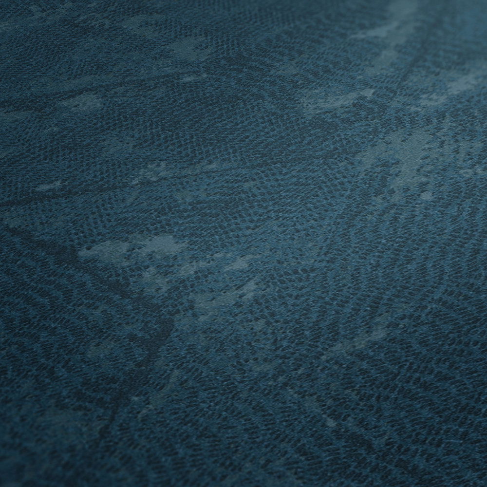             Petrolfarbene Vliestapete asymmetrische Details – Blau, Grau
        