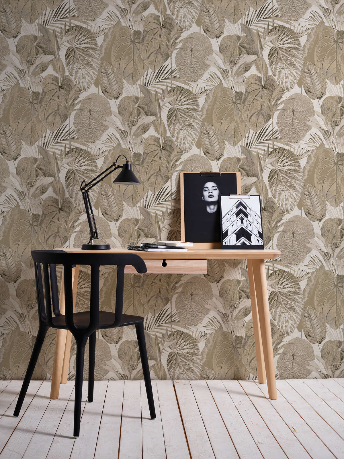             Tapete mit Dschungelmuster leicht strukturiert, matt – Beige, Taupe
        