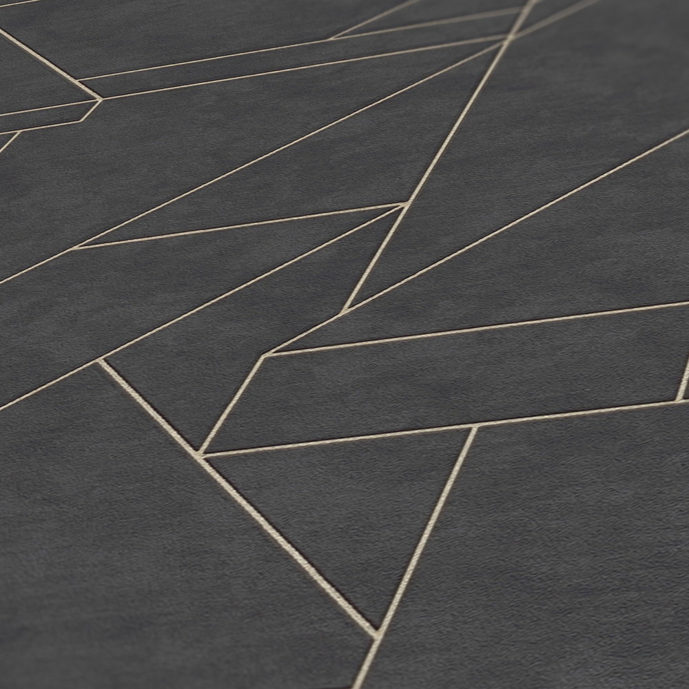             Vliestapete mit dezentem Linienmuster – Schwarz, Gold
        